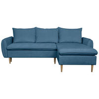 ECKSOFA Blau Chenille Rückenkissen, Bettkasten, Schlaffunktion, Rücken echt, Liegefläche im Originalstoff  - Blau/Buchefarben, KONVENTIONELL, Holz/Textil (244/163cm) - Carryhome