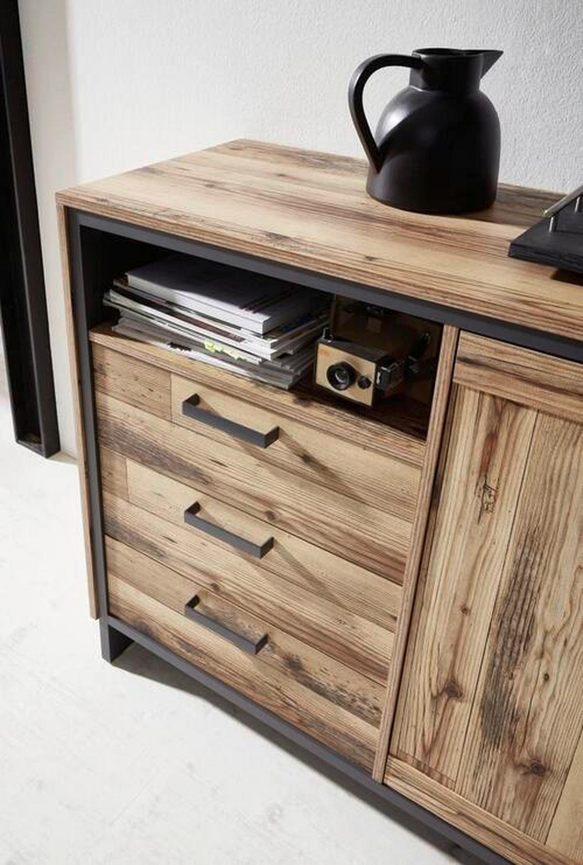 KOMODA, barve grafita, barve hrasta  - barve hrasta/barve grafita, Natur, kovina/leseni material (184/89/45cm) - Landscape