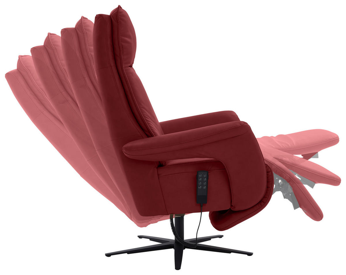 RELAXSESSEL in Leder Rot  - Rot/Schwarz, Design, Leder/Metall (83/123/87cm) - Valdera