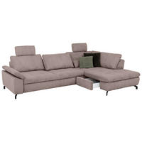 ECKSOFA in Cord, Velours Altrosa  - Schwarz/Altrosa, Design, Textil/Metall (291/197cm) - Beldomo Style
