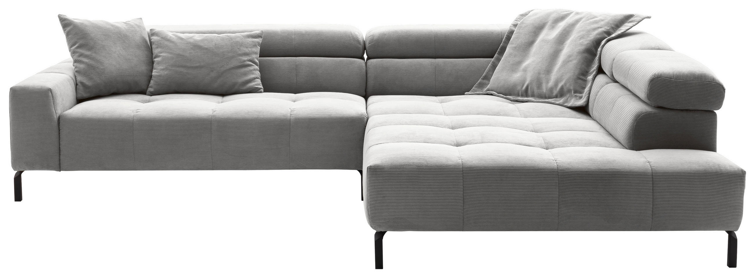 ECKSOFA Grau Cord  - Schwarz/Grau, KONVENTIONELL, Textil/Metall (311/219cm) - Hom`in