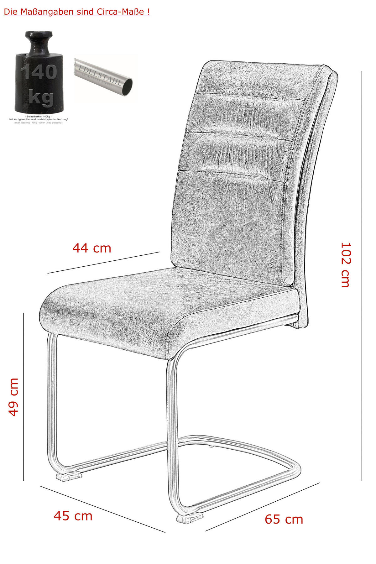 SCHWINGSTUHL-SET 2 Stück mit Griff Mikrofaser  - Edelstahlfarben/Anthrazit, MODERN, Textil/Metall (45/102/65cm) - MID.YOU