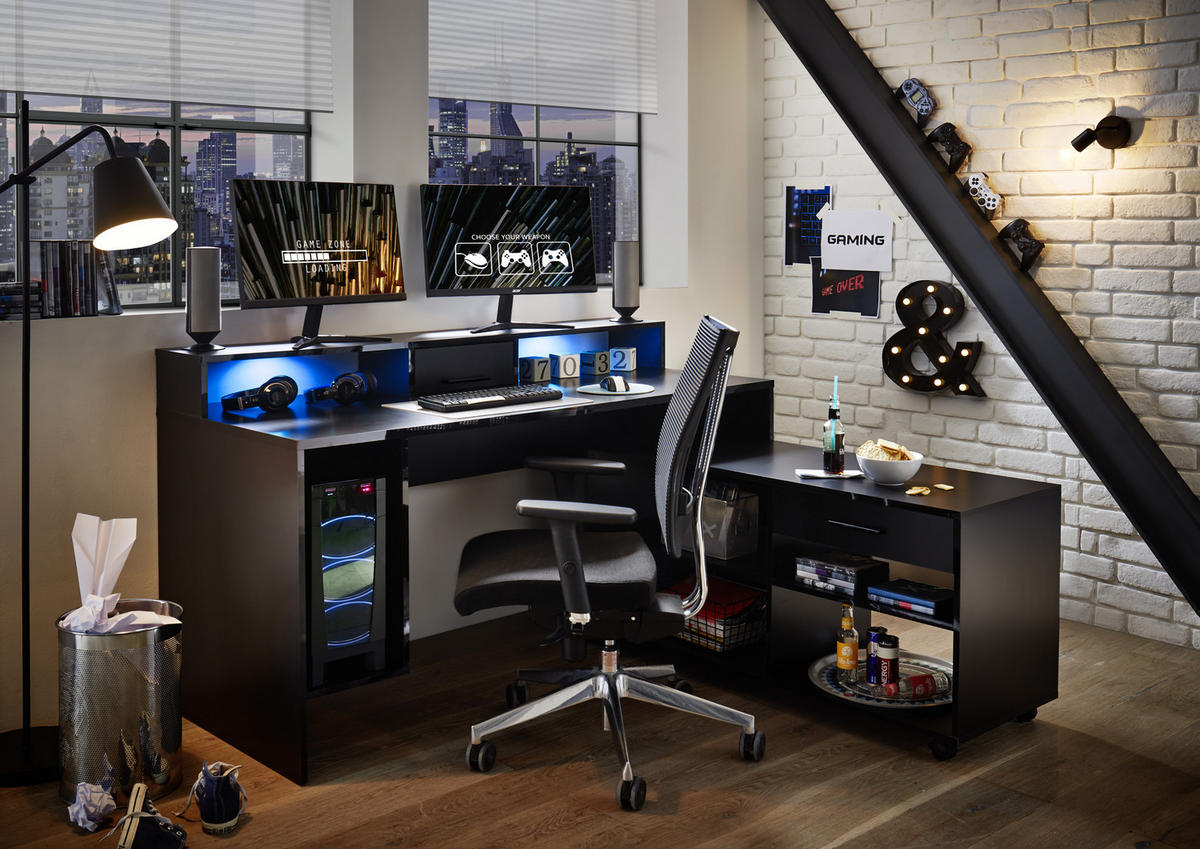 GAMINGTISCH 160/70/92 cm  in Schwarz  - Schwarz, LIFESTYLE, Holzwerkstoff/Kunststoff (160/70/92cm) - Livetastic