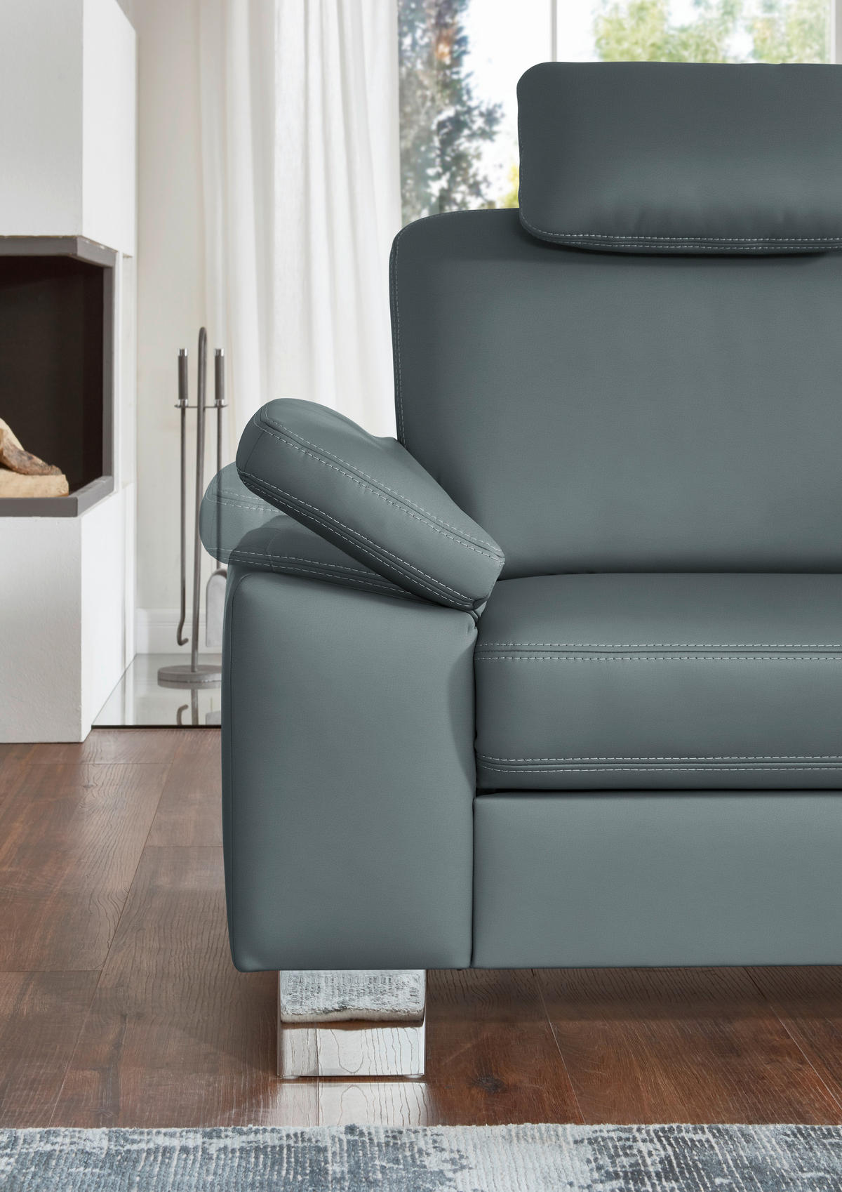 ECKSOFA  in Echtleder Blaugrau  248/235 cm  - Blaugrau/Alufarben, Design, Leder/Metall (248/235cm) - Beldomo Premium