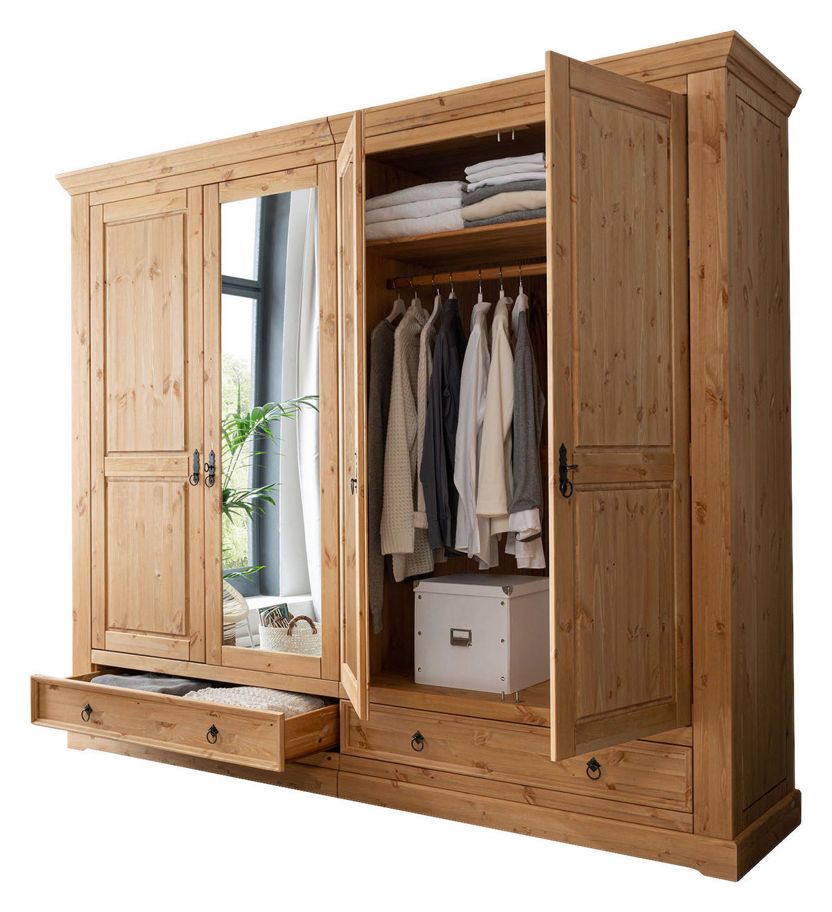 KLEIDERSCHRANK 254/215/62 cm,  in Eichefarben, 4-türig  - Eichefarben/Schwarz, KONVENTIONELL, Holz/Metall (254/215/62cm) - Livetastic