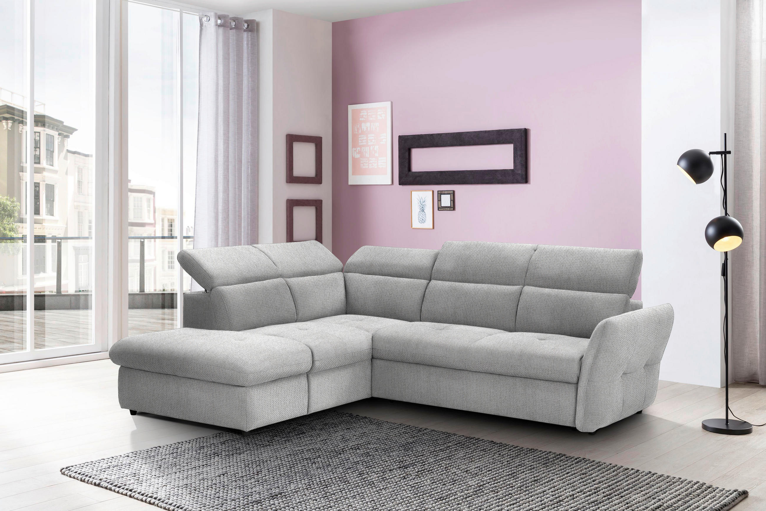 ECKSOFA in Mikrofaser Hellgrau  - Hellgrau/Schwarz, Design, Kunststoff/Textil (224/254cm) - Livetastic