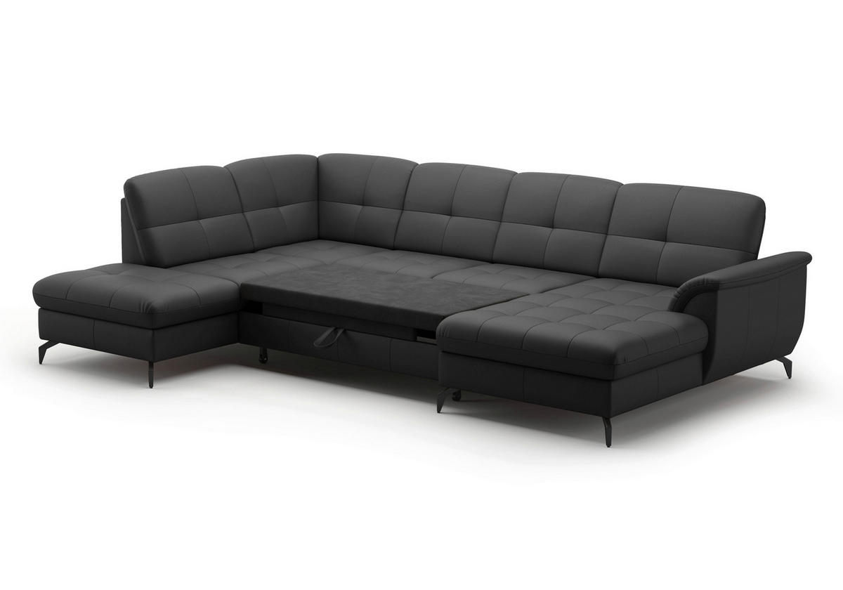 WOHNLANDSCHAFT in Vliesstoff Kombination Echtleder/Stoff Schwarz  - Schwarz, Modern, Leder/Textil (212/319/164cm) - Sit & More
