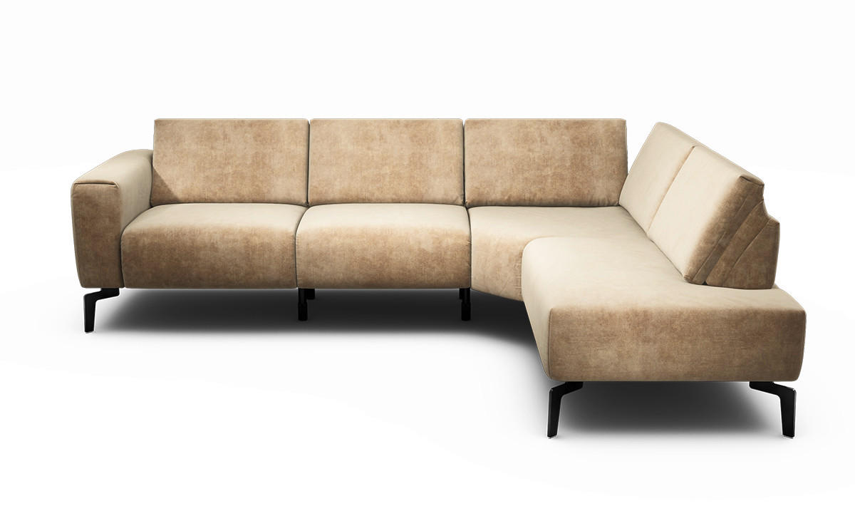 ECKSOFA Cosy Sandfarben Samt  - Sandfarben/Schwarz, Design, Textil/Metall (256/193cm) - SENSOO