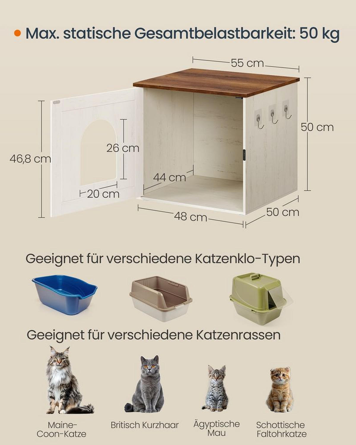 KATZENTOILETTE - Braun/Weiß, Trend, Holzwerkstoff (55/50/50cm) - Boxxx