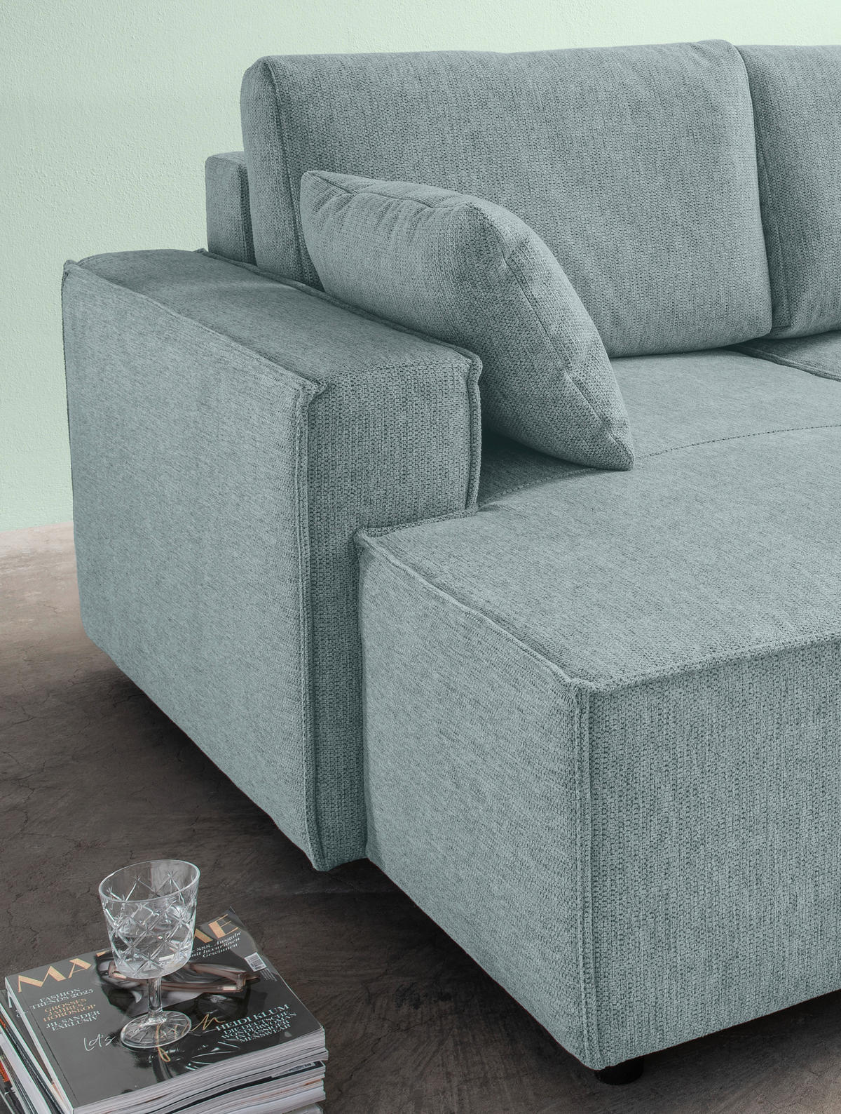 BIGSOFA in Chenille Mintgrau  - Mintgrau/Schwarz, Modern, Kunststoff/Textil (188/86/154cm) - Livetastic