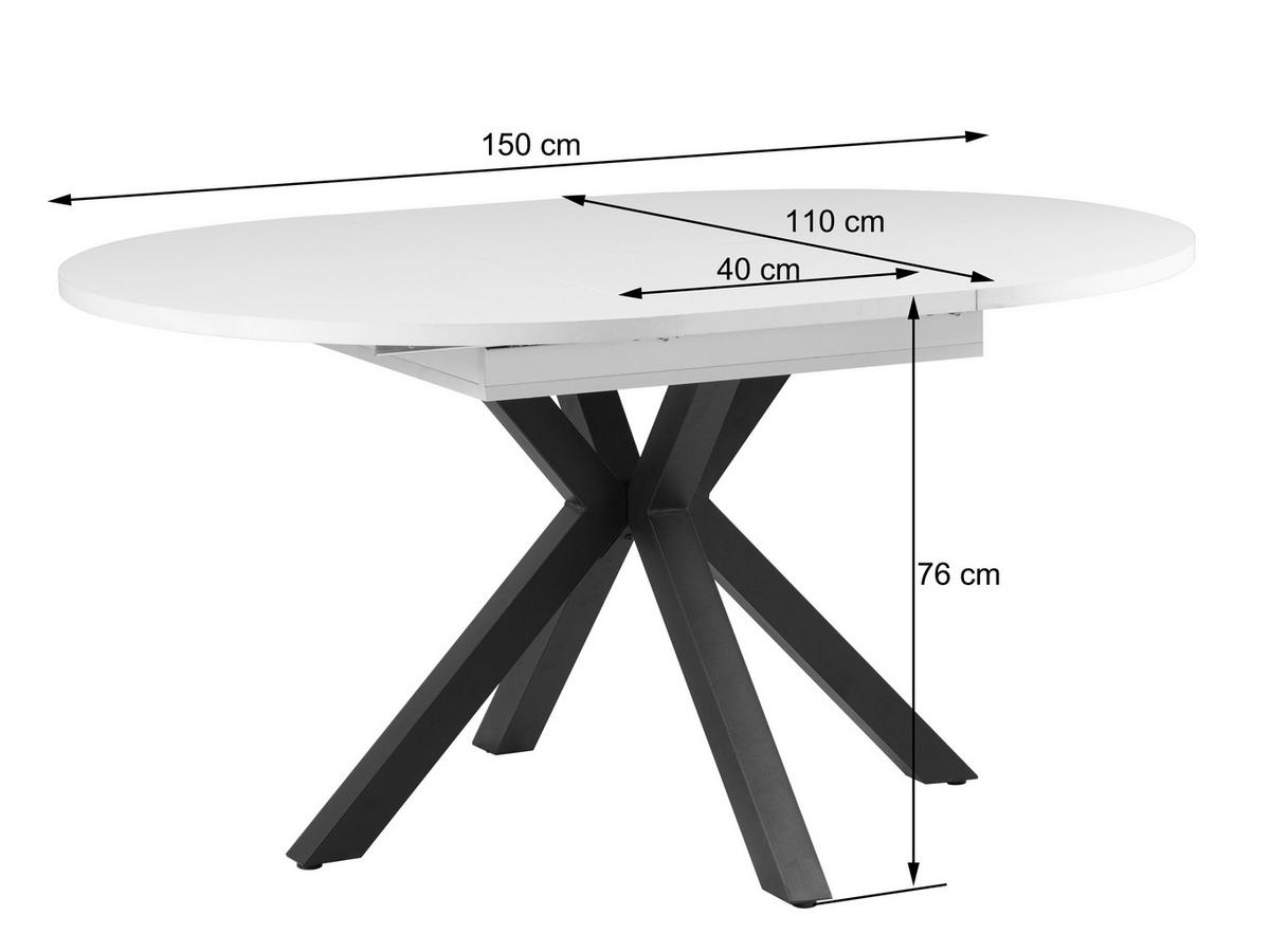 ESSTISCH 110/150/110/76 cm Nachbildung  Metall, Holzwerkstoff ausziehbar oval Schwarz, Weiß  - Schwarz/Weiß, MODERN, Holzwerkstoff/Metall (110/150/110/76cm) - Livetastic