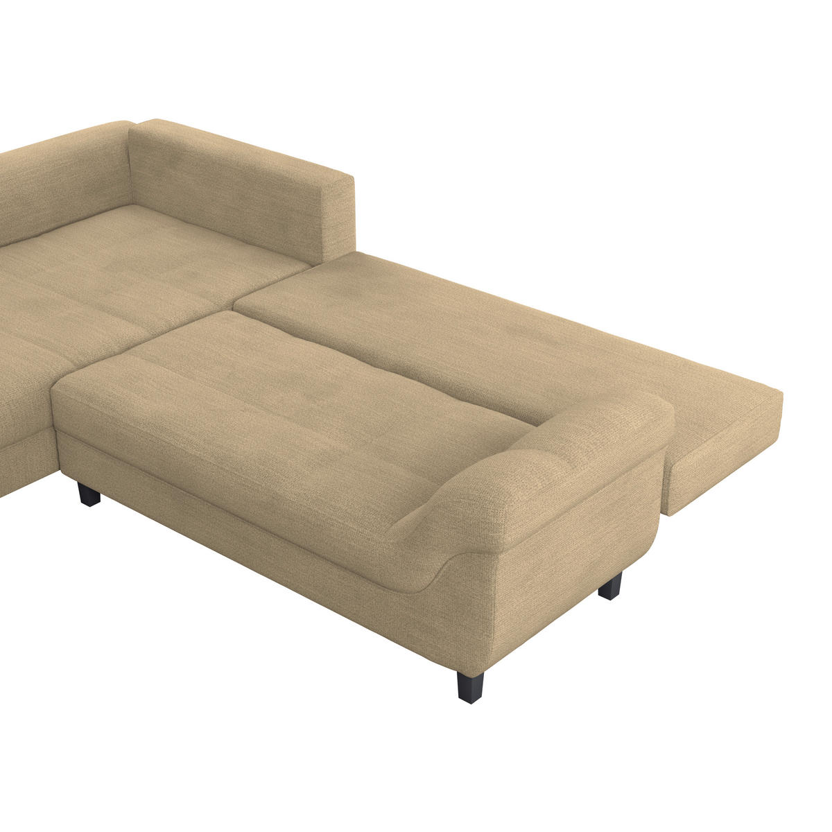 ECKSOFA MENDOZA NEW Beige Chenille, Struktur Zierkissen, Rückenkissen, Bettkasten  - Beige/Schwarz, KONVENTIONELL, Textil (197/309cm) - MID.YOU