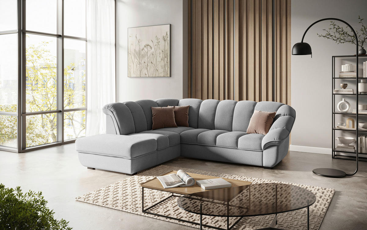 ECKSOFA Anthrazit Chenille Bettkasten, Schlaffunktion, Rücken echt  - Anthrazit/Schwarz, KONVENTIONELL, Kunststoff/Textil (222/260cm) - Welnova