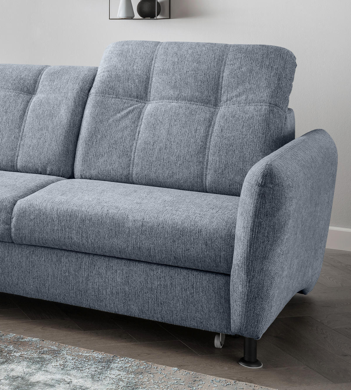 ECKSOFA in Chenille Hellblau  - Schwarz/Hellblau, Modern, Textil/Metall (184/267cm) - Livetastic