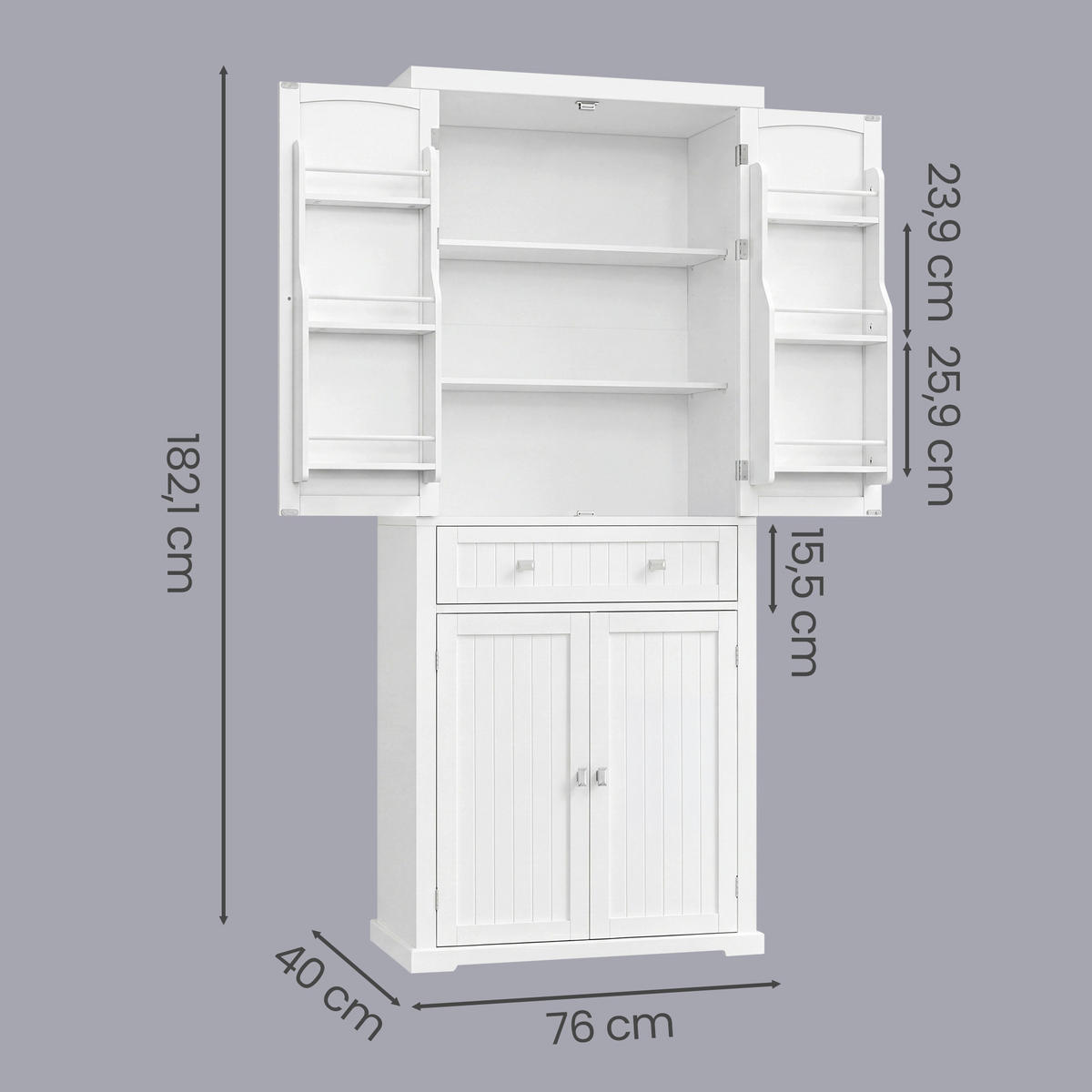 MEHRZWECKSCHRANK 76/182,1/40 cm,  in Weiß  - Weiß/Nickelfarben, Trend, Holzwerkstoff/Metall (76/182,1/40cm) - Boxxx
