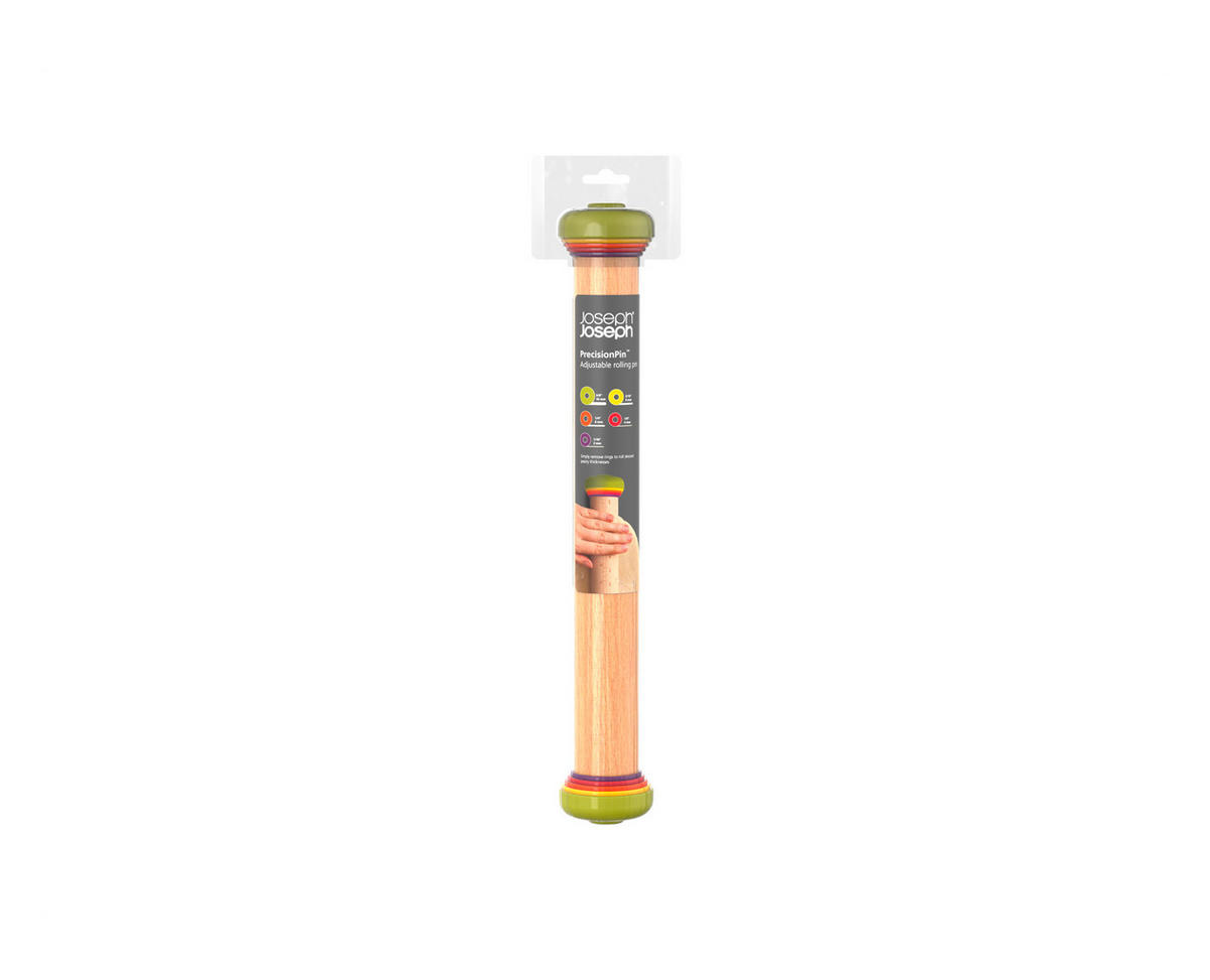 VALJAK ZA TESTO - svetlobraon/višebojna, Osnovno, drvo/plastika (42/6,4cm) - Joseph Joseph