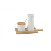 MILCH- UND ZUCKER-SET  Holz, Keramik  - Weiss/Akaziefarben, Design, Holz/Keramik (17,5/7,5/11,5cm) - Räder