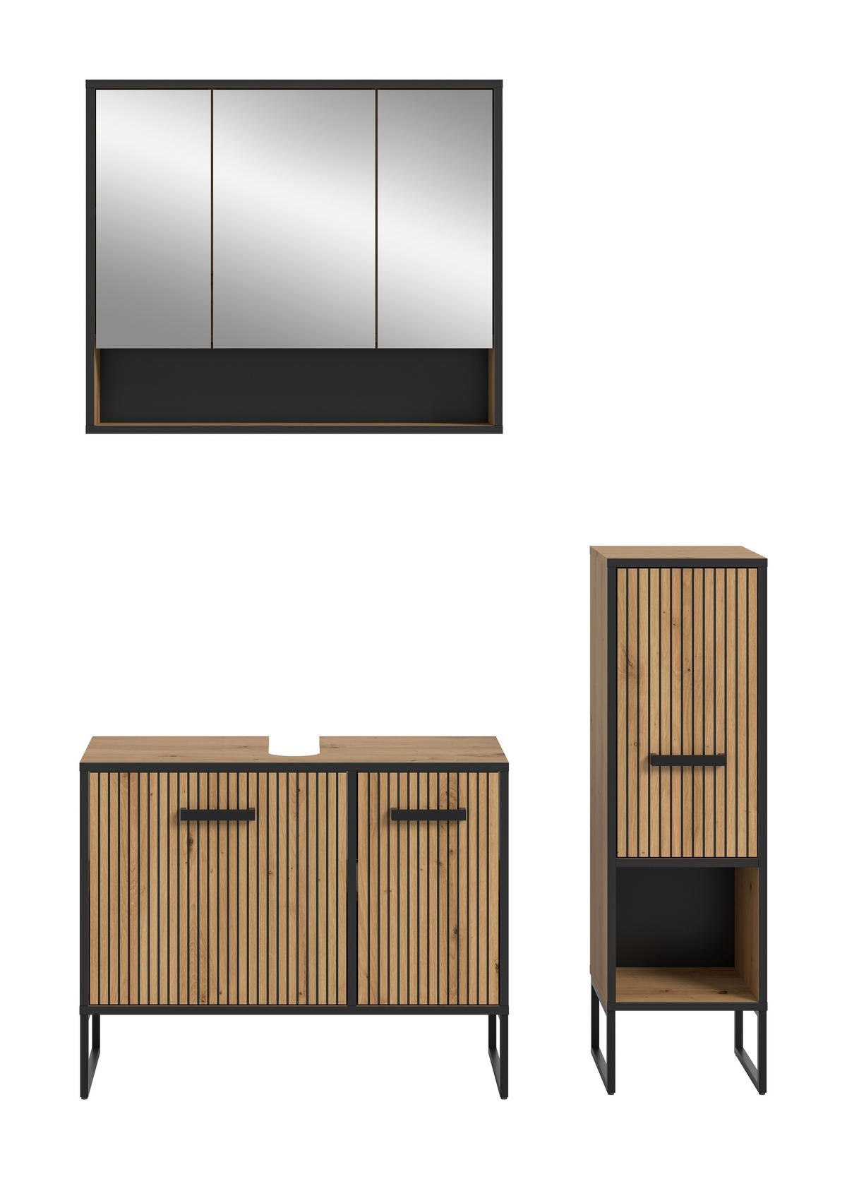 BADRUM 110 cm  - svart/ek Artisan, Trend, metall/trämaterial (110cm) - MID.YOU