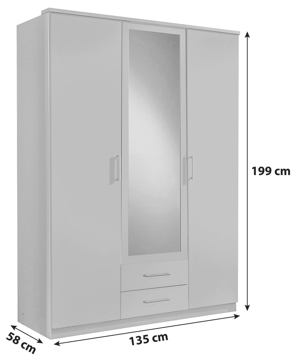 DREHTÜRENSCHRANK 135/199,5/58 cm 3-türig Weiß  - Alufarben/Weiß, KONVENTIONELL, Glas/Holzwerkstoff (135/199,5/58cm) - MID.YOU
