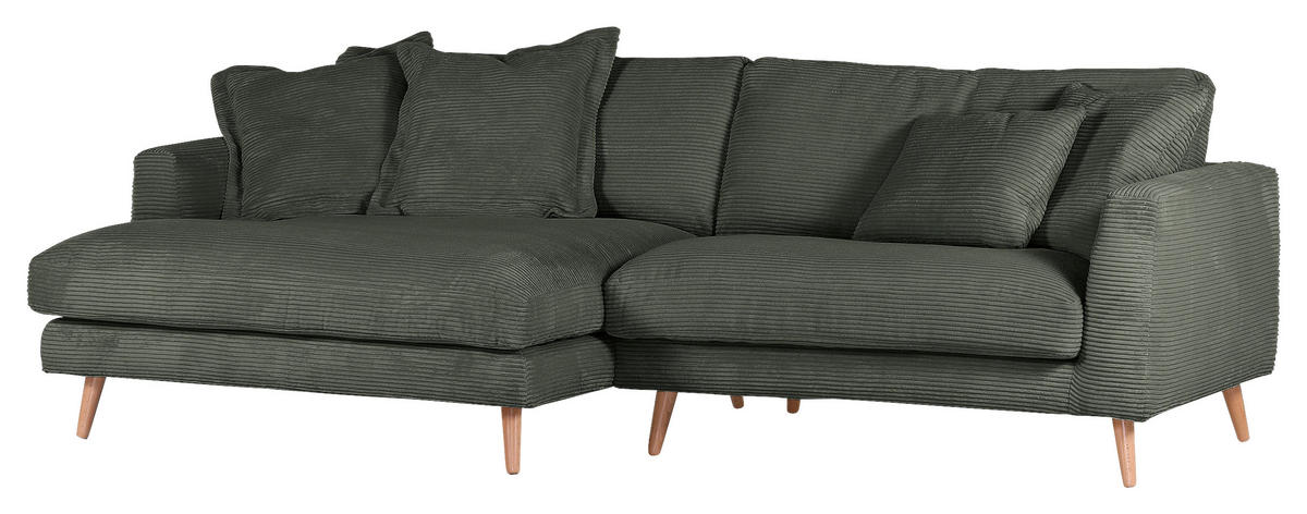ECKSOFA in Cord Dunkelgrün  - Dunkelgrün/Naturfarben, Romantik / Landhaus, Holz/Textil (140/270cm) - Landscape