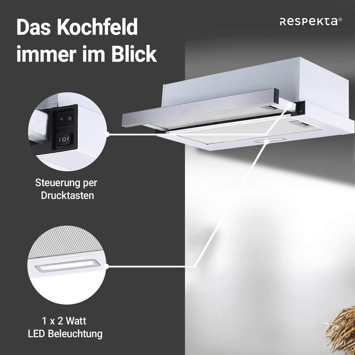 DUNSTABZUGSHAUBE CH4138IXC  - Edelstahlfarben, Trend, Metall (60/19,3/43cm) - Respekta
