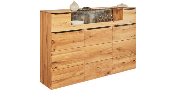 HIGHBOARD Eichefarben  180/119,3/39,5 cm  - Eichefarben/Schwarz, Natur, Glas/Holz (180/119,3/39,5cm) - Valnatura