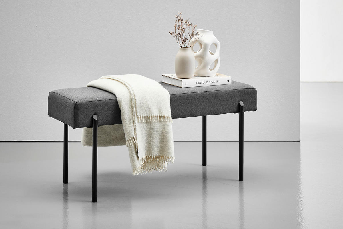 HOCKERBANK in Metall, Textil Grau  - Schwarz/Grau, MODERN, Textil/Metall (100/45/35cm) - Novel