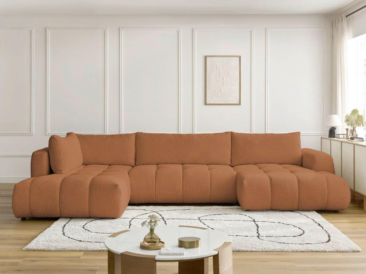 WOHNLANDSCHAFT  FUJI  Orange Bouclé  - Schwarz/Orange, MODERN, Kunststoff/Textil (204/377/160cm)