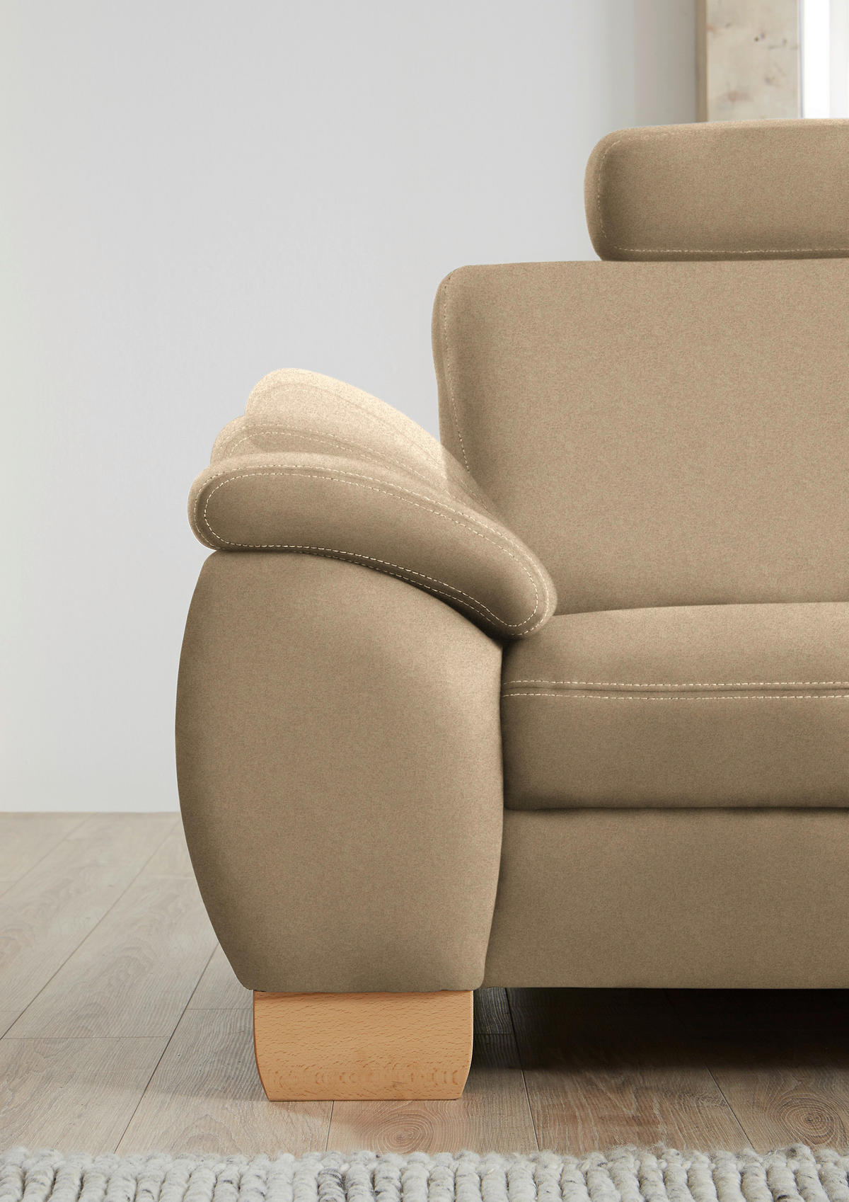 ECKSOFA in Mikrofaser Beige  - Wildeiche/Beige, Natur, Holz/Textil (286/236cm) - Voleo