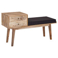 HOCKERBANK in Holz, Textil Schwarz  - Schwarz/Braun, Modern, Holz/Textil (120/65/40cm) - MID.YOU
