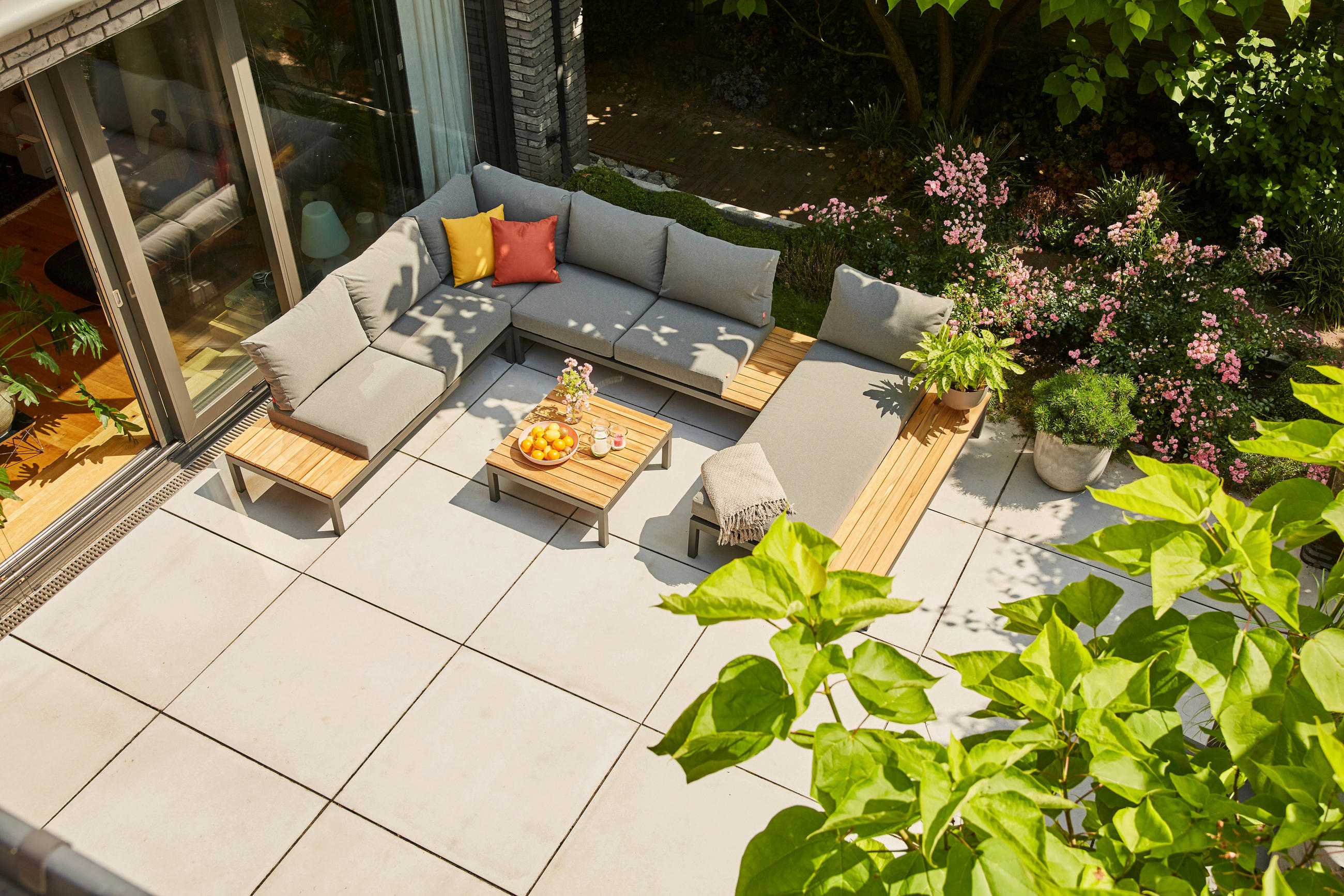 LOUNGEGARNITUR Teakholz massiv Aluminium  - Anthrazit/Grau, KONVENTIONELL, Holz/Textil (252/84/354cm) - Siena Garden