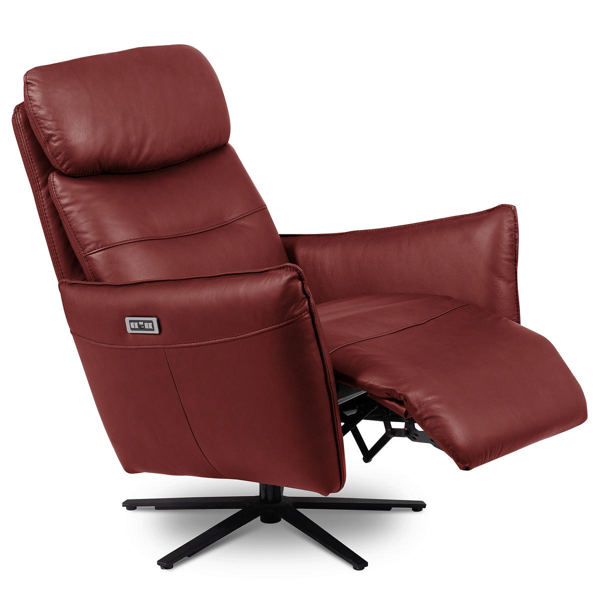 RELAXSESSEL Leder Kirschrot  - Schwarz/Kirschrot, Design, Leder/Metall (77/107/88cm) - Livetastic
