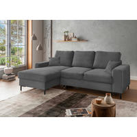 ECKSCHLAFSOFA  mit Rücken echt Cord Grau  - Schwarz/Grau, KONVENTIONELL, Textil/Metall (143/237cm) - Livetastic