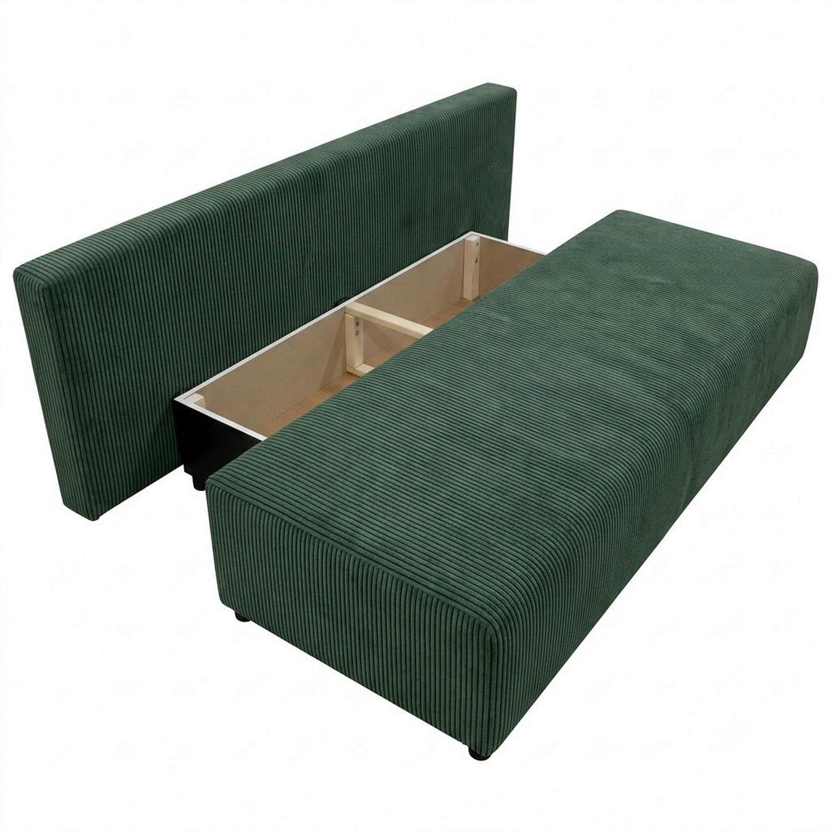 SCHLAFSOFA MILKY Cord Grün  inkl. Rückenkissen, Armlehnenkissen, Bettkasten  - Schwarz/Grün, Design, Kunststoff/Textil (206/87/88cm) - MID.YOU