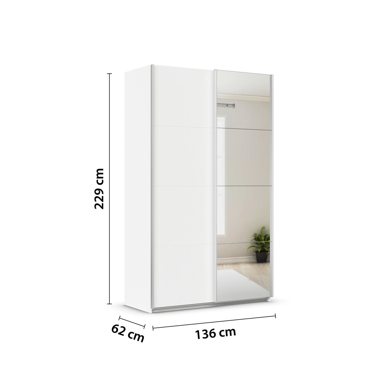 SCHWEBETÜRENSCHRANK 136/229/62 cm 2-türig Silberfarben, Weiß  - Silberfarben/Alufarben, MODERN, Holzwerkstoff/Metall (136/229/62cm)