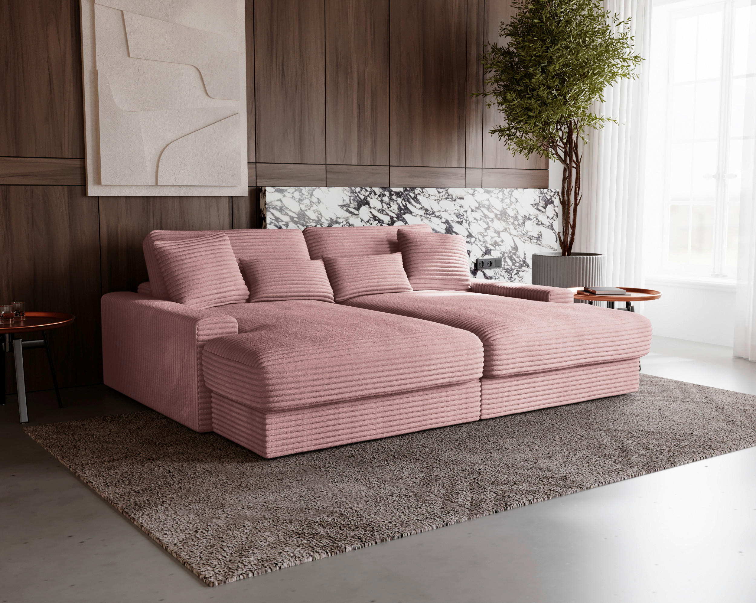 BIGSOFA Cord Altrosa - Schwarz/Altrosa, MODERN, Kunststoff/Textil (230/85/190cm) - Carryhome