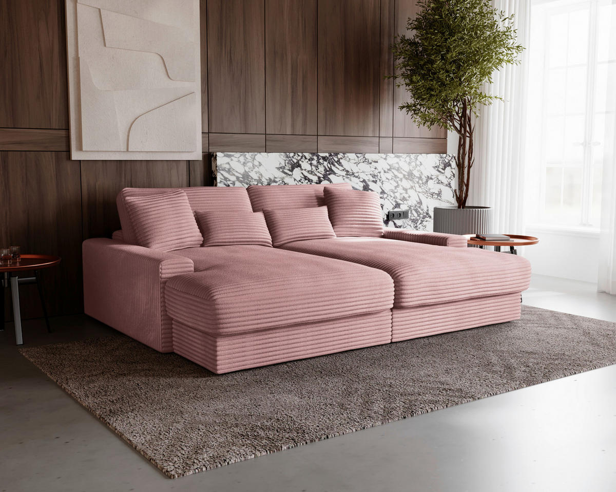 BIGSOFA in Cord Altrosa  - Schwarz/Altrosa, Modern, Kunststoff/Textil (230/85/190cm) - Carryhome
