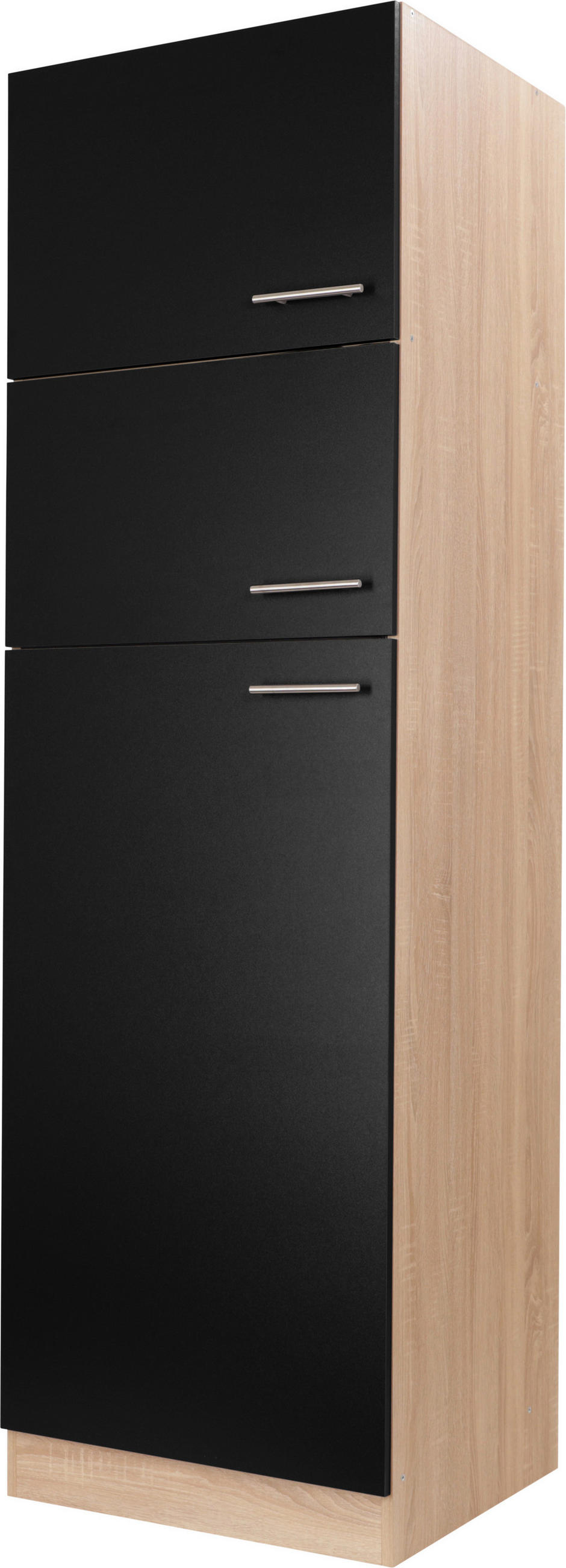 GERÄTEUMBAUSCHRANK 60/200/60 cm  in Schwarz, Eichefarben  - Eichefarben/Silberfarben, Basics, Holzwerkstoff/Metall (60/200/60cm) - Respekta