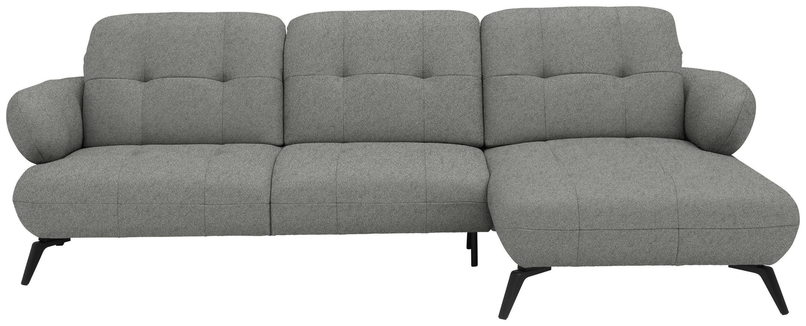 ECKSOFA  in Chenille Hellgrau Rücken echt, Kopfteilverstellung  282/189 cm  - Hellgrau/Schwarz, Design, Textil/Metall (282/189cm) - Novel