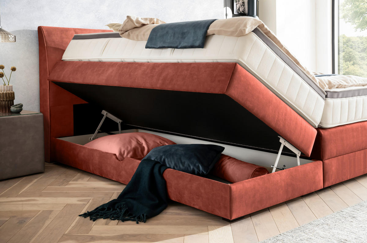 BOXSPRINGBETT 160/200 cm  in Koralle  - Wengefarben/Koralle, KONVENTIONELL, Holz/Textil (160/200cm) - Novel