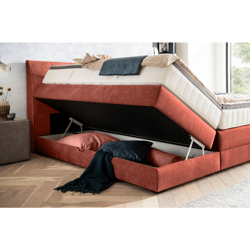 Thumbnail - Novel Boxspringbett, Koralle, Textil, Wenge, H4, 7-Zonen, Höhe ca. 27 cm, 160x200 cm, Bettkasten, Federkernmatratze, Sch...