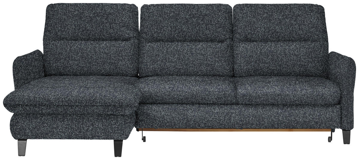ECKSOFA Schwarz Plüsch Bettkasten, Schlaffunktion, Rücken echt, Kopfteilverstellung, Sitztiefenverstellung  - Schwarz, KONVENTIONELL, Textil/Metall (190/254cm) - Livetastic