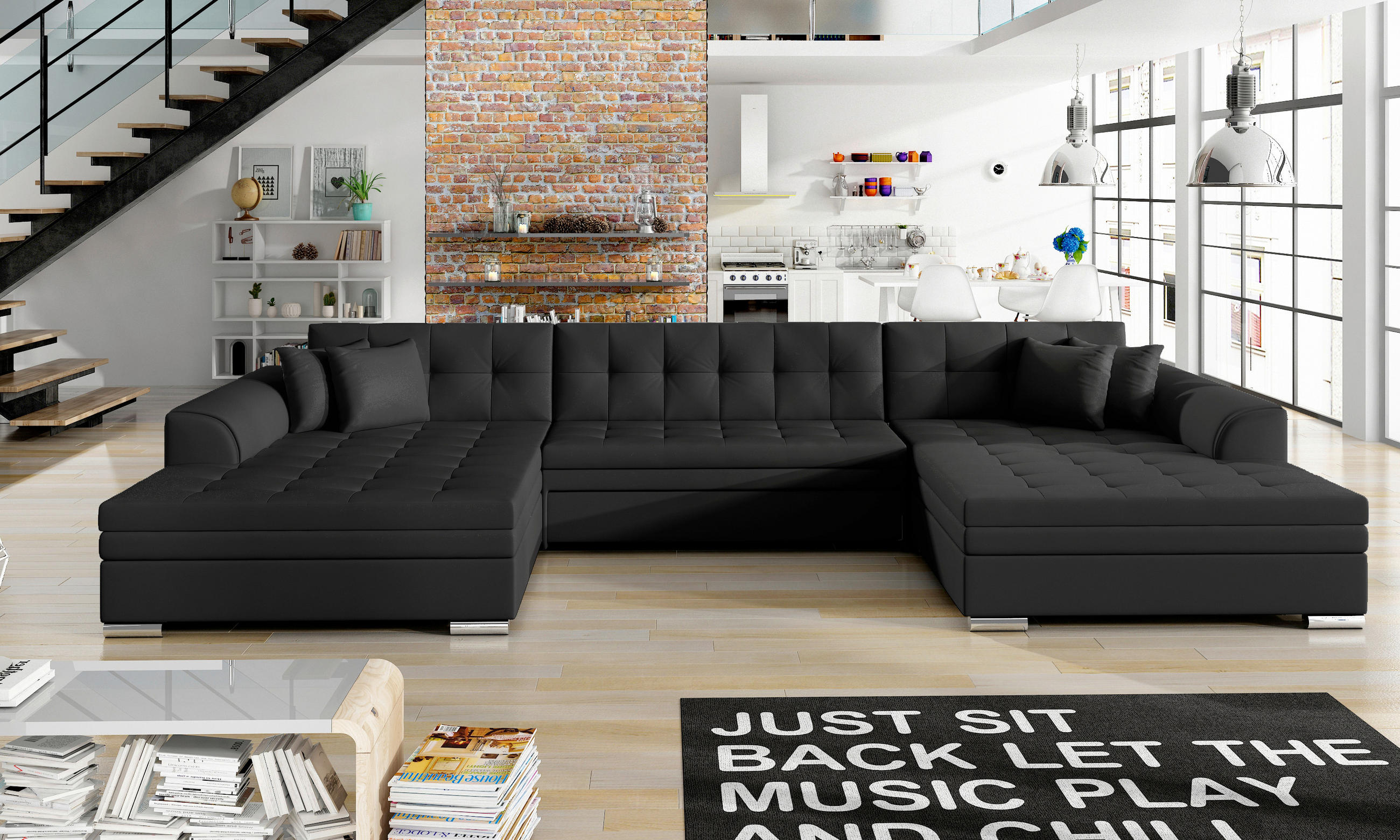 Canapea Modulară, textil, negru