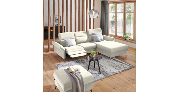 ECKSOFA in Echtleder Weiß  - Schwarz/Weiß, Natur, Leder/Metall (285/199cm) - Valnatura