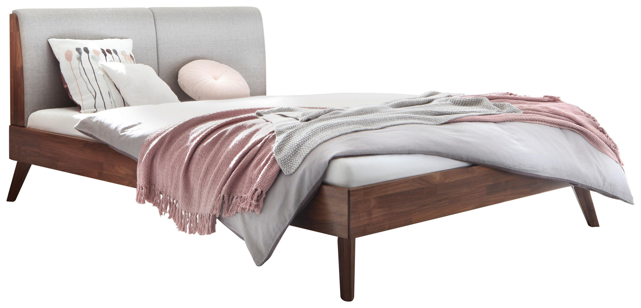 BETT 140/200 cm  in Nussbaumfarben, Hellgrau  - Nussbaumfarben/Hellgrau, Natur, Holz (140/200cm) - Hasena