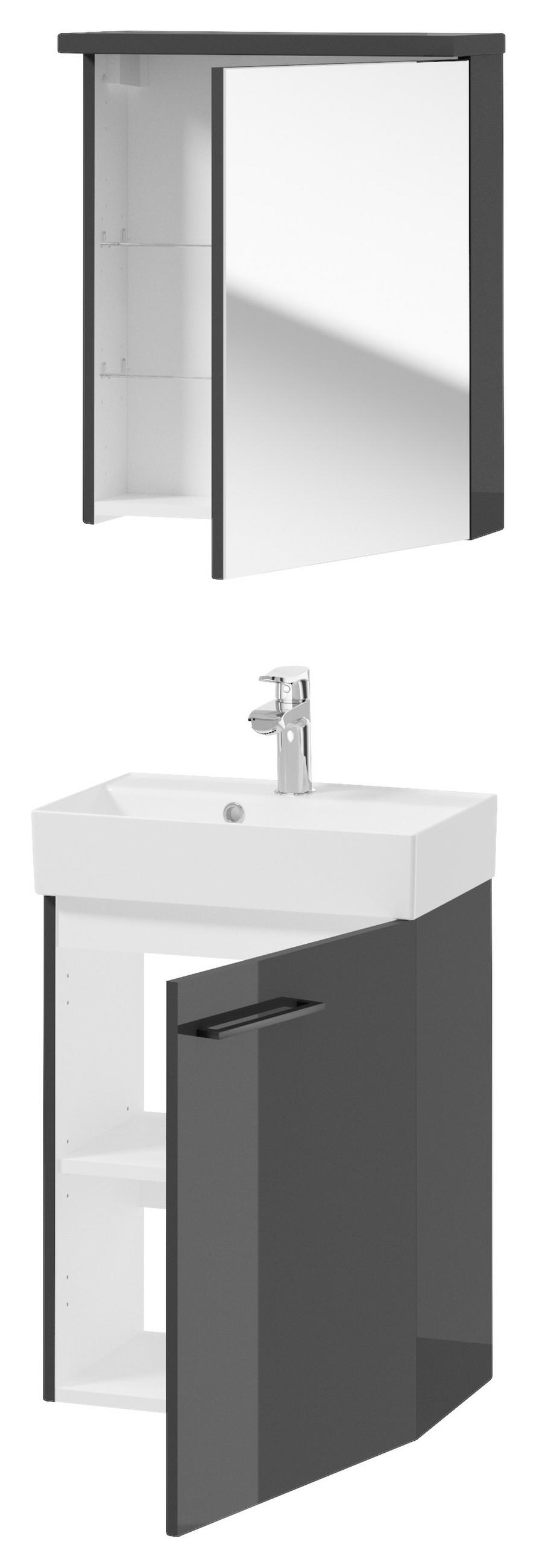 GÄSTEBAD - Weiß Hochglanz/Anthrazit, Basics, Glas/Holzwerkstoff (50cm) - MID.YOU