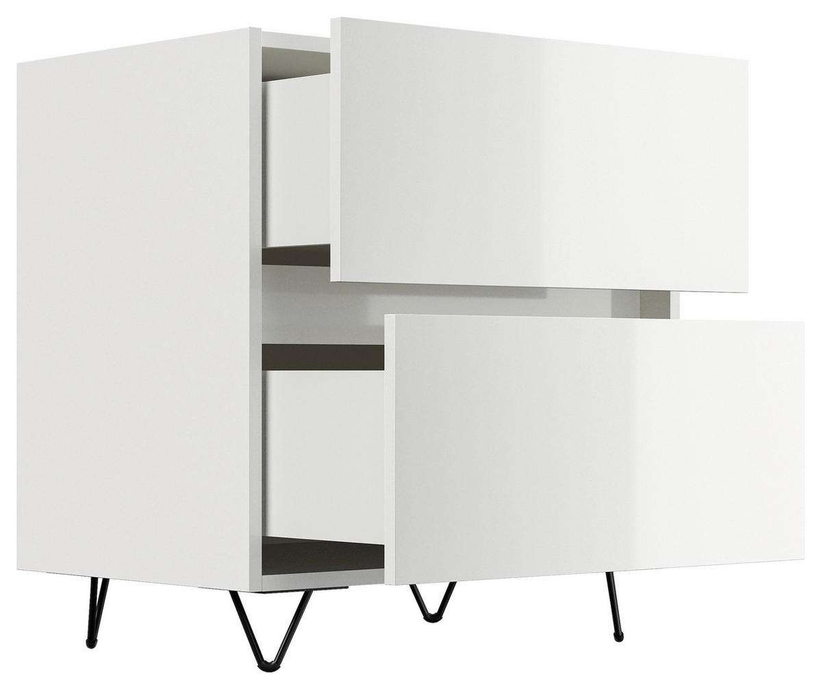 NACHTTISCH 61,2/65/42 cm  - Weiß Hochglanz/Schwarz, Basics, Holzwerkstoff/Metall (61,2/65/42cm) - MID.YOU