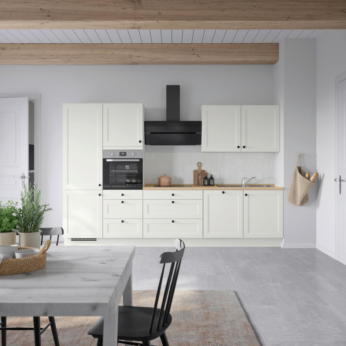 KÜCHENBLOCK Cascada 330 cm  in Weiß, Eichefarben  - Eichefarben/Schwarz, MODERN, Holzwerkstoff/Metall (330cm) - Nobilia