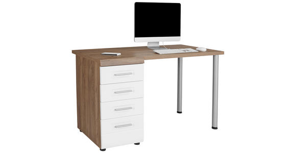 Schreibtisch mit Stauraum B 130cm H 72cm Avensis New - Eichefarben/Weiß, KONVENTIONELL, Holzwerkstoff (130/72/61,9cm) - Luca Bessoni