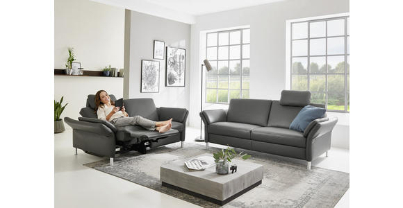 3-SITZER-SOFA Echtleder Anthrazit - Anthrazit/Alufarben, Design, Leder/Metall (190/82/99cm) - Dieter Knoll